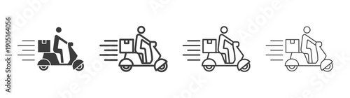 Delivery man riding motorcycle icon. flat stroke linear simple trend modern logotype design