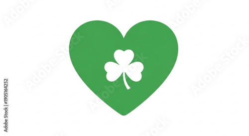 Green heart symbol with white shamrock on solid background love luck concept