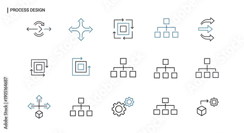 Workflow diagram structure icons for process organization and systems