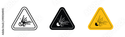 Explosive materials hazard signs. flat stroke linear simple trend modern logotype design