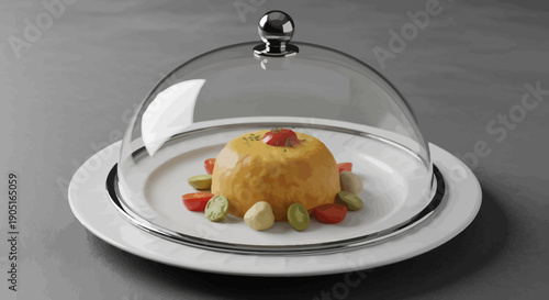 Gourmet food serving cloche illustration for fine dining concepts