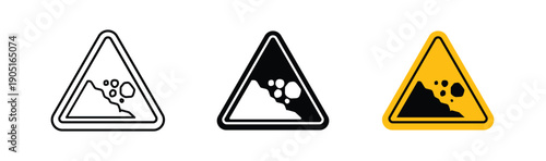 Falling rocks or debris warning road signs. flat stroke linear simple trend modern logotype design