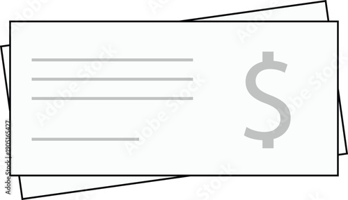 Minimal vector illustration of blank bank checks with a dollar symbol. Simple line style check template suitable for financial concepts such as payments, banking, accounting, and money management.