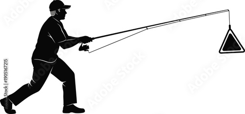 Man Fishing with Rod Silhouette Illustration Showing Outdoor Recreation, Sport Fishing Activity, Leisure Lifestyle, Angling Hobby, and Nature Adventure Concept