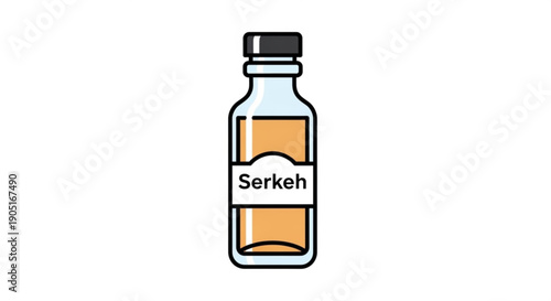 Glass bottle with serkeh label containing yellow liquid