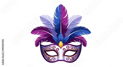 Vibrant purple and blue venetian mask with feathers party costume accessory carnival celebration