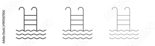 Ladder in swimming pool icon. flat stroke linear simple trend modern logotype design