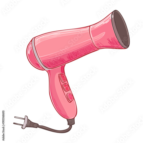 Pink electric hair dryer for domestic hair care and morning beauty routine Graphic Asset