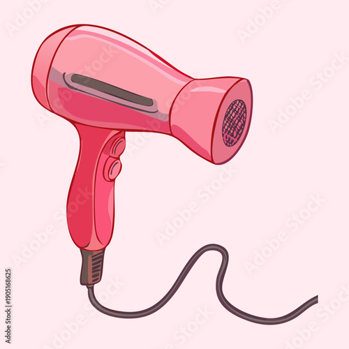 Pink hair dryer for beauty salon equipment and hair care routine theme Graphic Asset