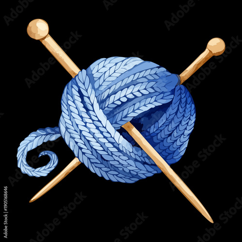 Blue wool ball for knitting projects on dark background for winter hobby promotion Graphic Asset