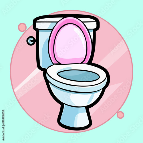Blue toilet bowl with pink lid for bathroom interior design and hygiene Graphic Asset