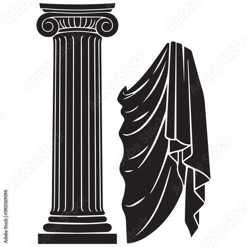 Elegant column and draped fabric in classic black and white