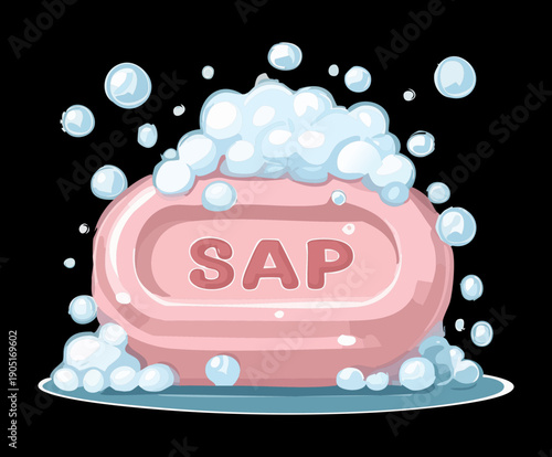 Pink soap with bubbles on dark background for luxury bath service Graphic Asset