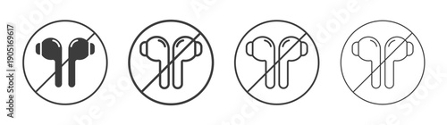 No earbuds allowed signs. flat stroke linear simple trend modern logotype design