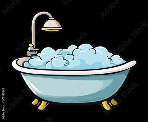 Blue bathtub with running water for daily hygiene and relaxation theme Graphic Asset