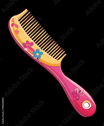 Pink hair comb with floral decoration for feminine beauty and grooming Graphic Asset