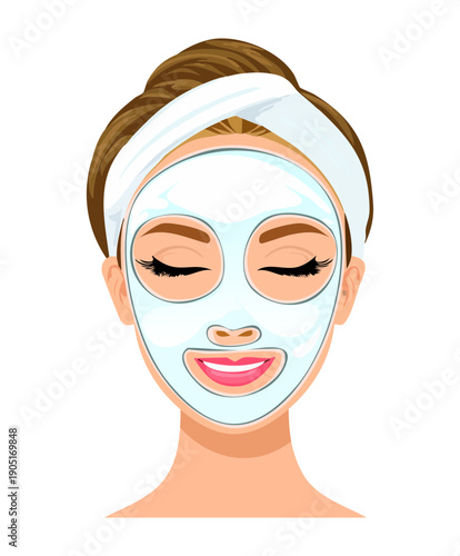 Beauty facial mask routine for woman for skincare and wellness promotion Graphic Asset