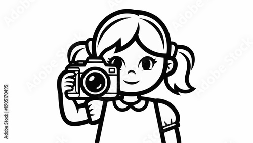 Young Girl Holding Camera Taking Photo Illustration.
