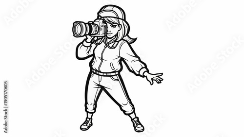 Young Woman Photographer Holding Professional Camera Capturing Image.