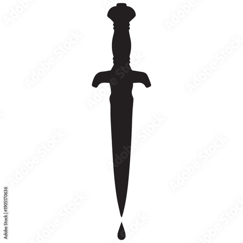 Silhouette of a dagger with a single drop of blood