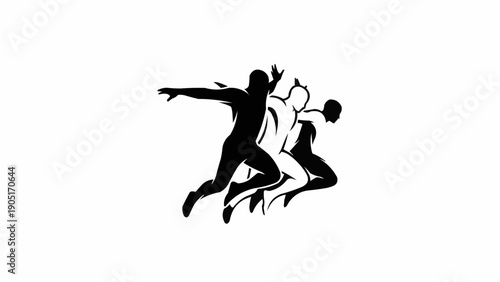 Three runners in silhouette in a race.