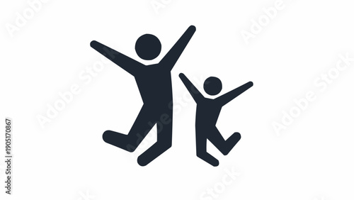 Two Silhouetted Figures Jumping Joyfully Together.