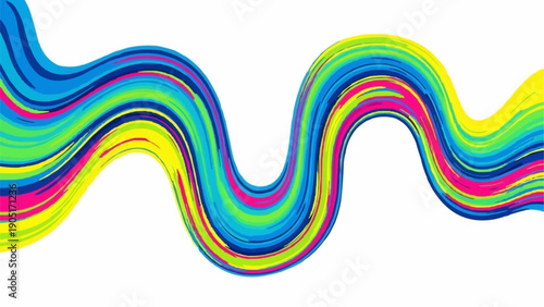 Vibrant abstract colorful paint brush stroke wave on white background.