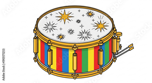 Colorful snare drum with star pattern and rainbow skin
