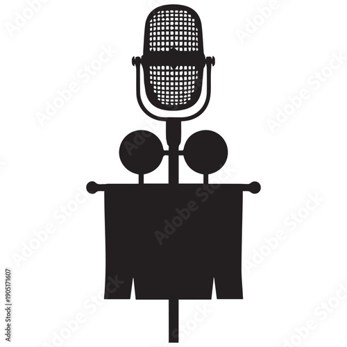 Stylized microphone with stand on podium for public speaking