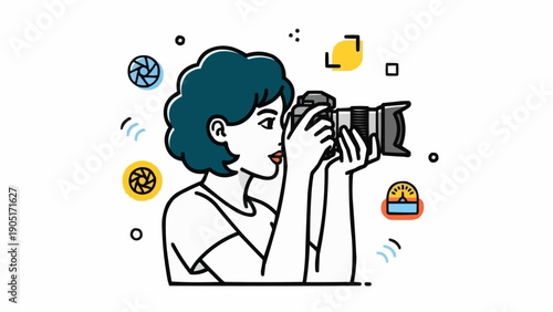 Woman Photographer Capturing Image with Professional Camera.