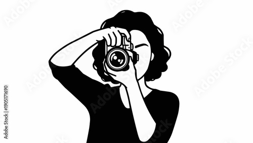 Woman taking a picture with a vintage camera.