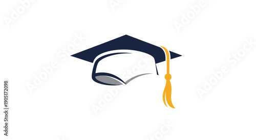 Isolated vector illustration of a black graduation cap with a tassel and diploma scroll symbolizing academic success, education, and the achievement of a university degree for a student graduate