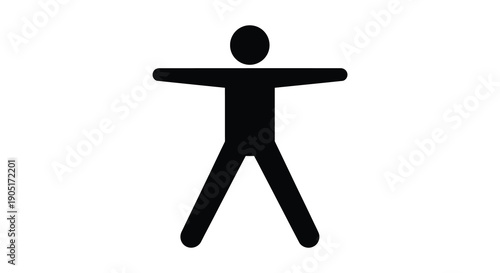 A simple black pictogram depicts a human figure with arms outstretched symbolizing recreation or activity high quality professional