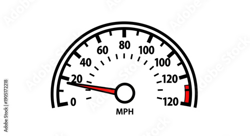Vector illustration of a fast car speedometer and tachometer gauge isolated on a white background with a red arrow dial showing engine gas speed on an automobile dashboard