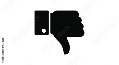 A stark black silhouette of a hand displaying a thumbs down gesture against a plain white background high quality