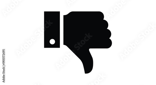 A stark black silhouette depicts a hand giving a thumbs down gesture against a plain white background high quality