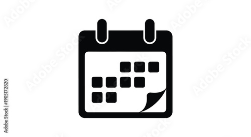 A simple black and white line art illustration depicts a wall calendar with a curled corner high quality