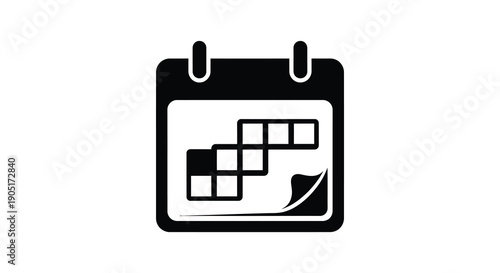 A simple black and white illustration depicts a wall calendar with a flipped page symbolizing time and scheduling