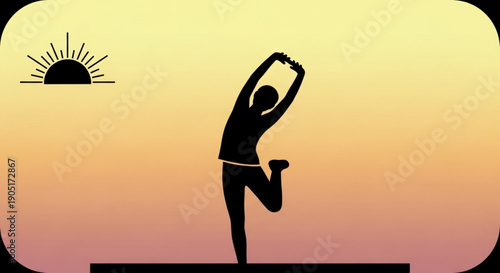 Person practicing yoga in sunrise silhouette peaceful morning exercise routine outdoors