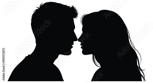 A striking black silhouette depicts a couple intimately facing each other suggesting romance and connection high quality professional