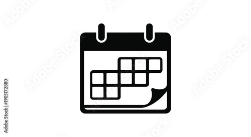 A simple black and white line art illustration of a wall calendar with a flipped page high quality