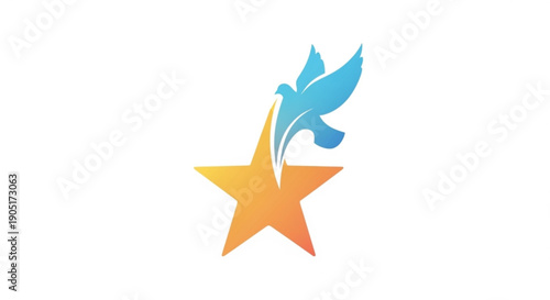A stylized blue bird emerging from a vibrant orange star on a white background symbolizing freedom and excellence in a modern graphic design