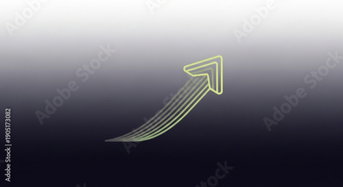 Green neon arrow icon pointing upward on gradient background symbolizing growth success and positive direction in modern digital design