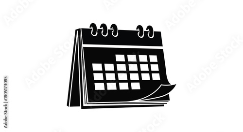 A black and white illustration displays a wall calendar with pages partially curled suggesting planning and time