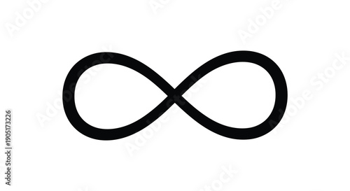 A stark black infinity symbol is prominently displayed on a clean white background representing endlessness high quality professional