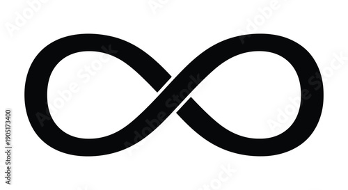 A stark black infinity symbol is prominently displayed against a clean white background representing endlessness high quality professional
