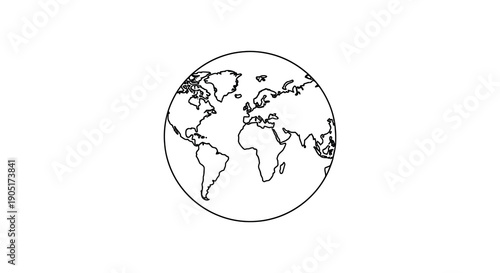 A simple line drawing depicts the earth showcasing continents and coastlines within a circular frame high quality professional
