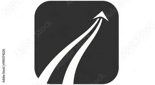 Black and white arrow road sign on rounded square background for direction and navigation