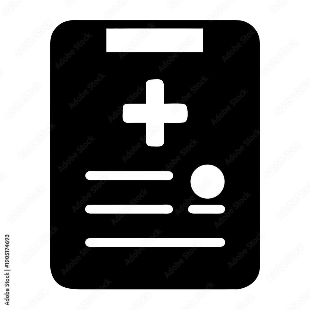 Obraz premium Medical document icon featuring a plus symbol and a person silhouette with text lines