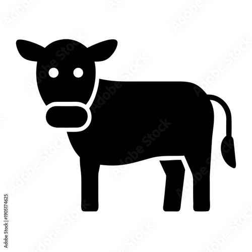 Black and white illustration of a standing cow with horns